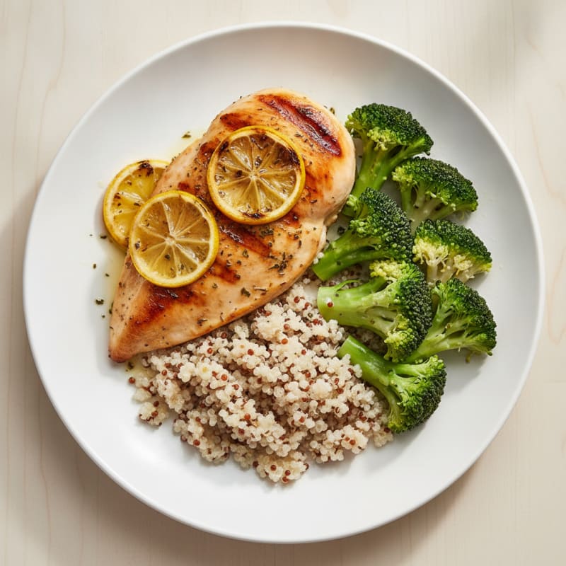Grilled Chicken Breast with Quinoa and Steamed Broccoli