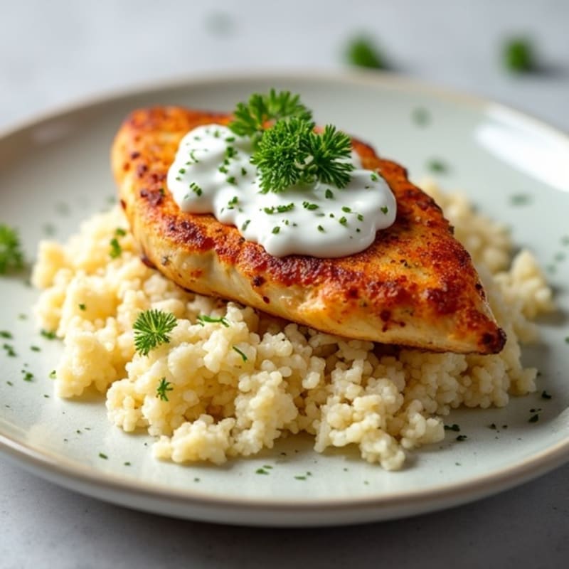 Creamy Yogurt-Spiced Chicken with Cauliflower Rice