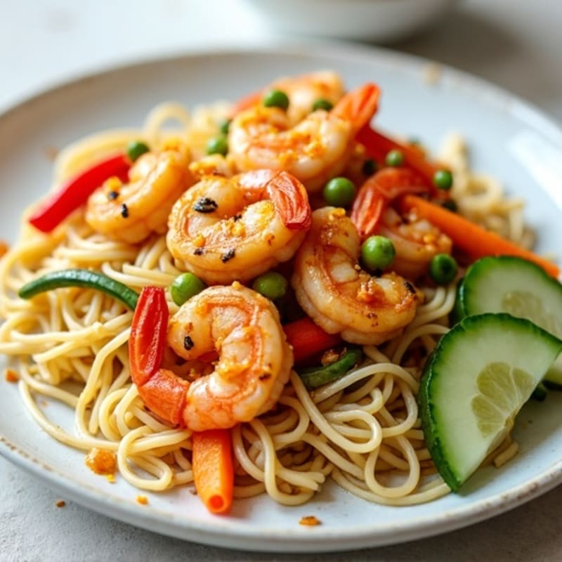 Tangy Peanut Shrimp Noodles with Crisp Vegetables