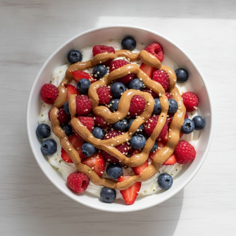 Greek Yogurt Protein Bowl with Mixed Berries and Almond Butter