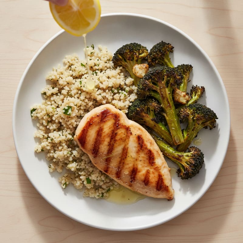 Grilled Chicken Breast with Quinoa and Roasted Broccoli