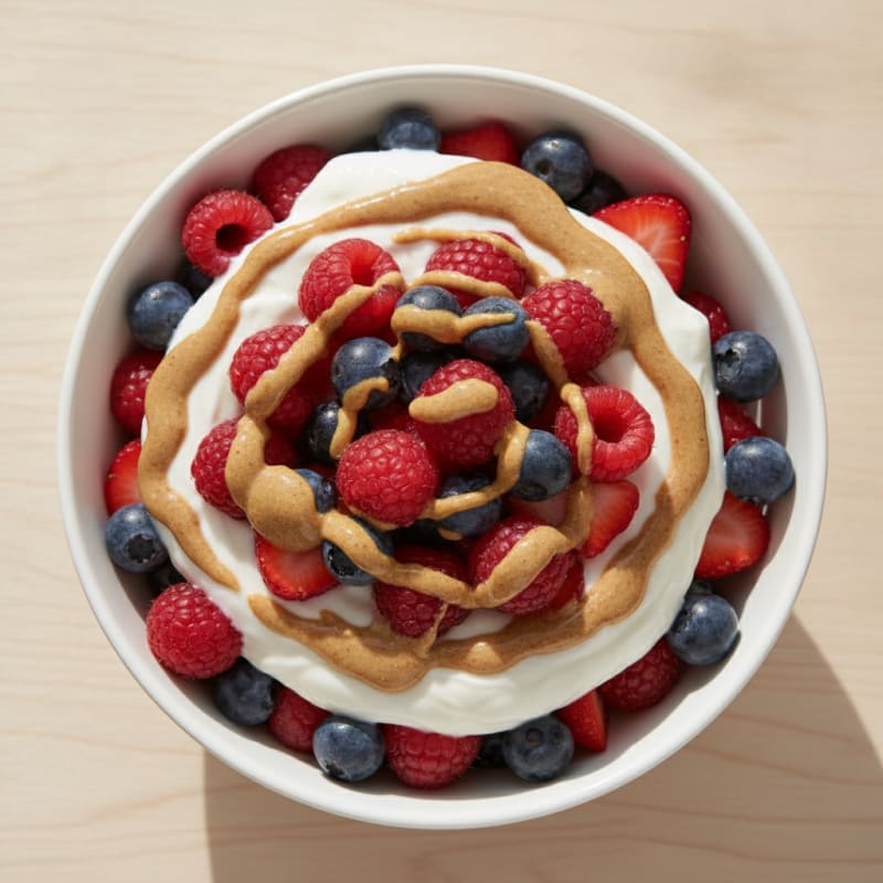 Greek Yogurt Protein Parfait with Mixed Berries and Almond Butter