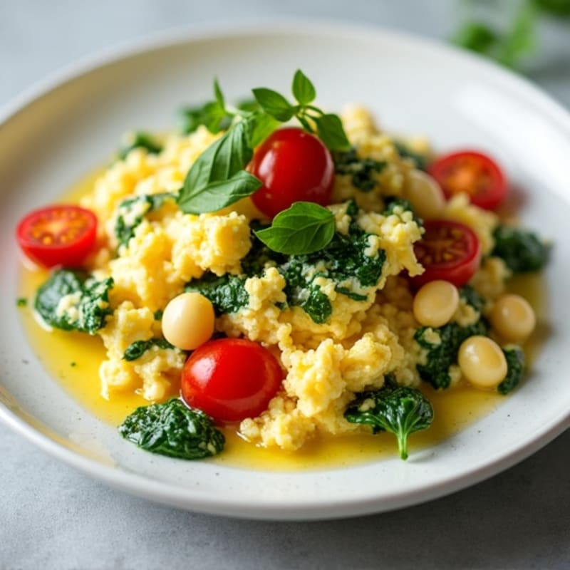 Egg White Spinach Scramble with Cherry Tomatoes