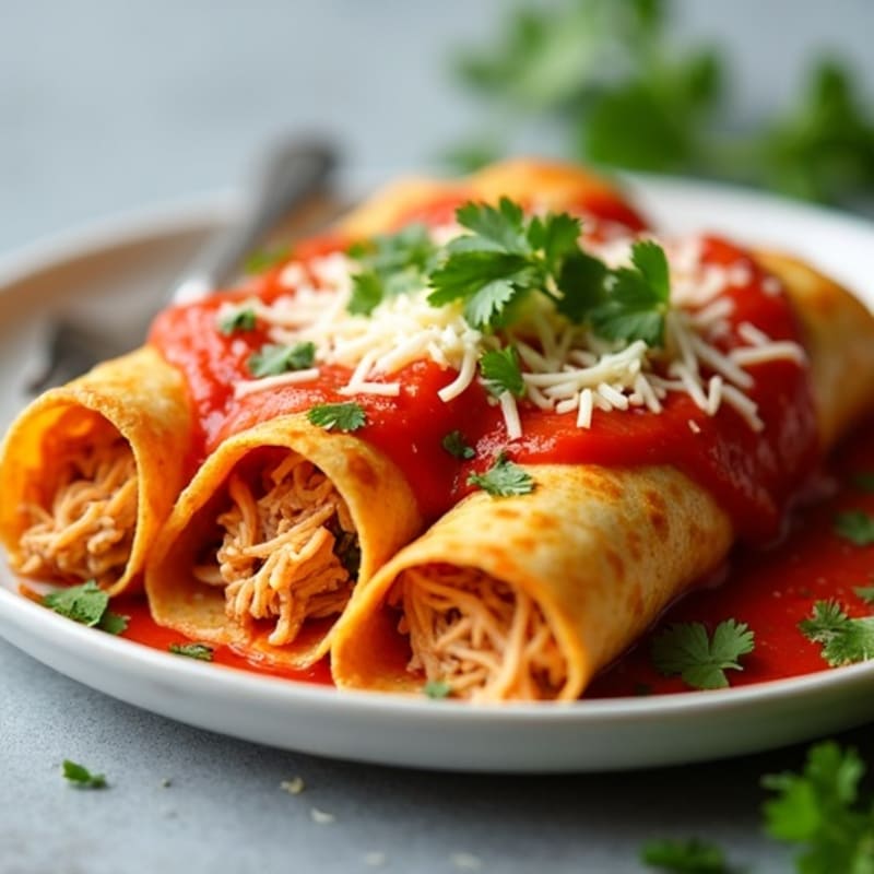 Baked Shredded Chicken Enchiladas with Zesty Red Sauce