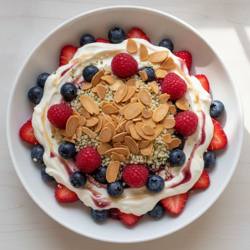 Greek Yogurt Protein Parfait with Mixed Berries and Almonds