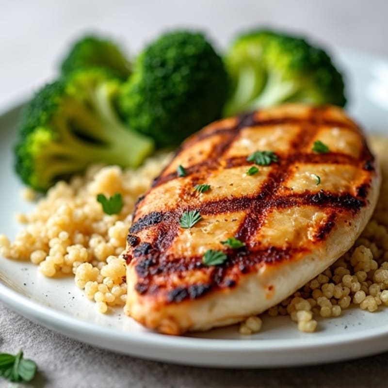 Grilled Chicken Breast with Quinoa and Roasted Broccoli