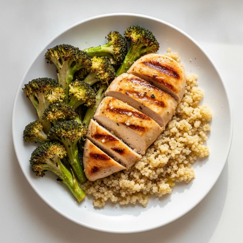 Grilled Chicken Breast with Quinoa and Roasted Broccoli