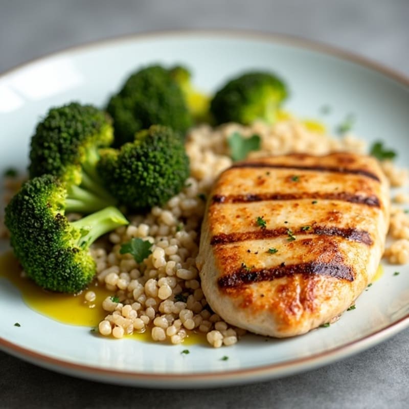 Grilled Chicken Breast with Quinoa and Roasted Broccoli