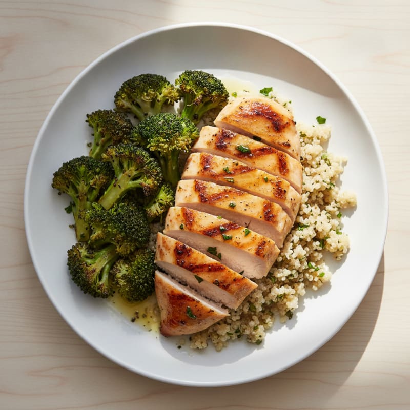Grilled Chicken Breast with Quinoa and Roasted Broccoli