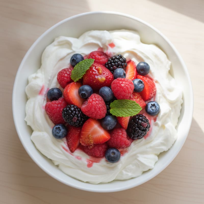 Creamy Greek Yogurt with Protein Powder and Fresh Berries