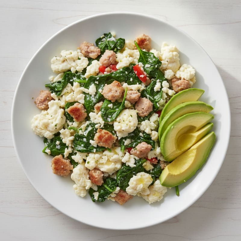 Egg White Scramble with Turkey Sausage and Spinach