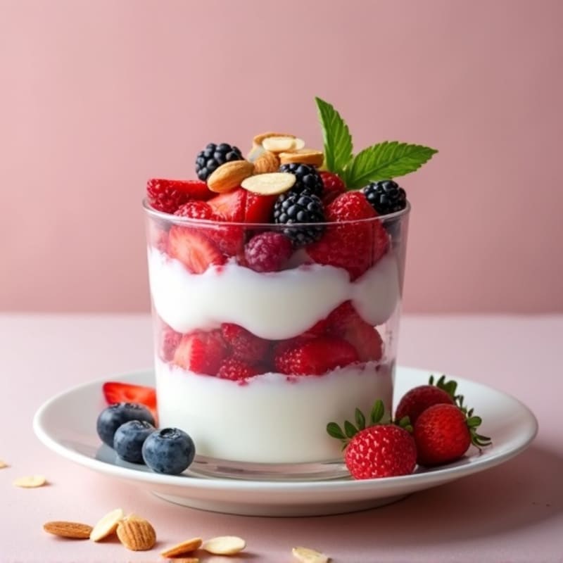 Greek Yogurt Protein Parfait with Mixed Berries and Almonds