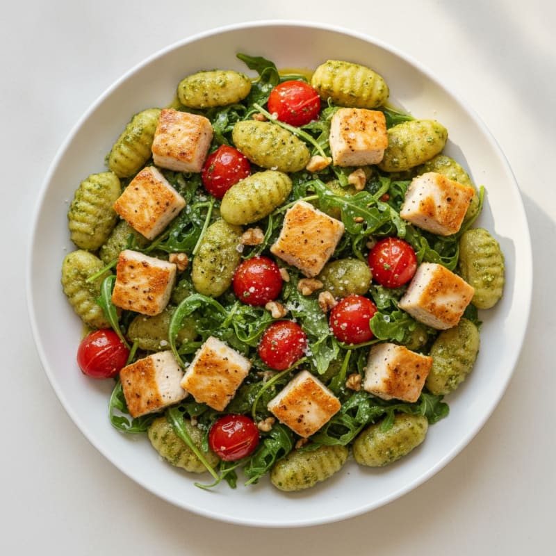 Gnocchi with Arugula Pesto and Cherry Tomatoes