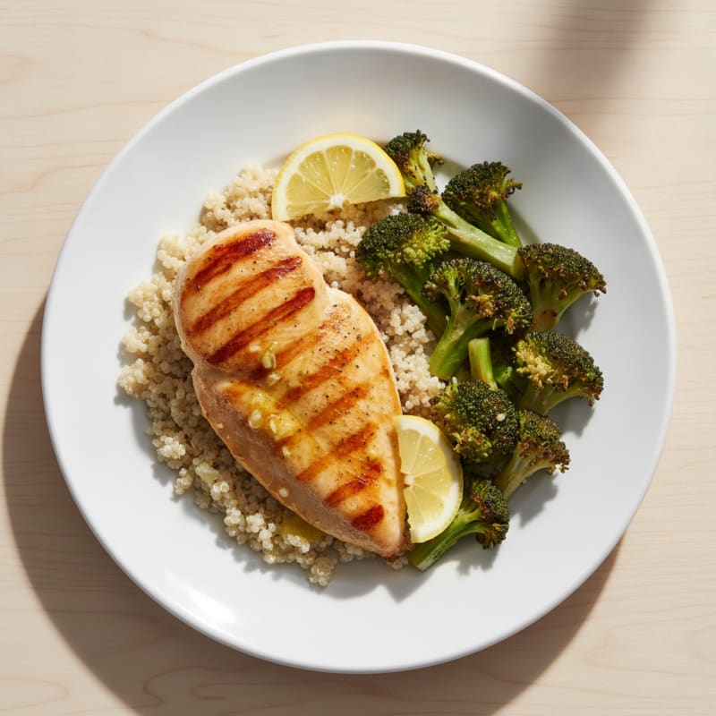 Grilled Chicken Breast with Quinoa and Roasted Broccoli