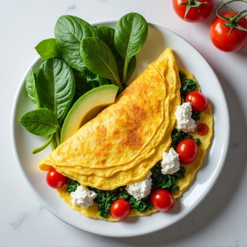 Egg White Spinach Omelette with Cottage Cheese and Cherry Tomatoes