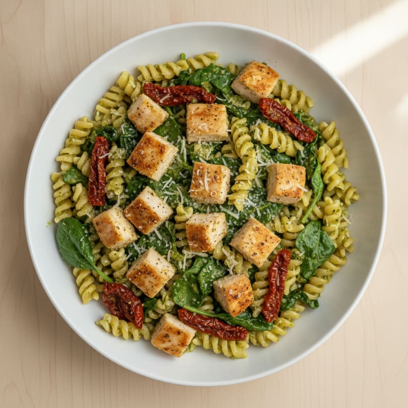Pesto Chicken Pasta with Sun-Dried Tomatoes