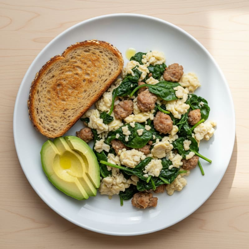 Egg White Scramble with Turkey Sausage and Spinach