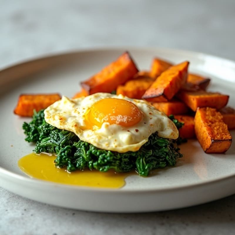 Egg White and Turkey Sausage Scramble with Spinach and Roasted Sweet Potato