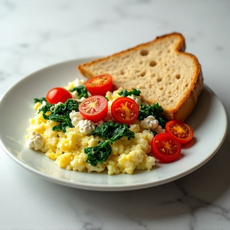 Egg White and Cottage Cheese Scramble with Spinach and Cherry Tomatoes