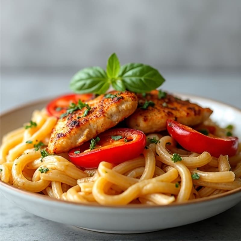 Spicy Cajun Chicken with Creamy Pasta and Roasted Bell Peppers