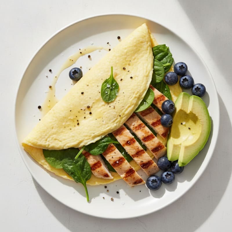 Egg White and Spinach Omelet with Grilled Chicken Breast