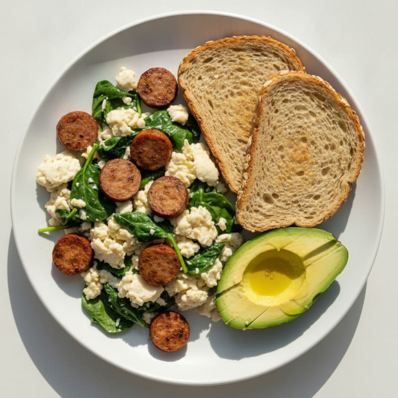 Egg White and Spinach Scramble with Turkey Sausage
