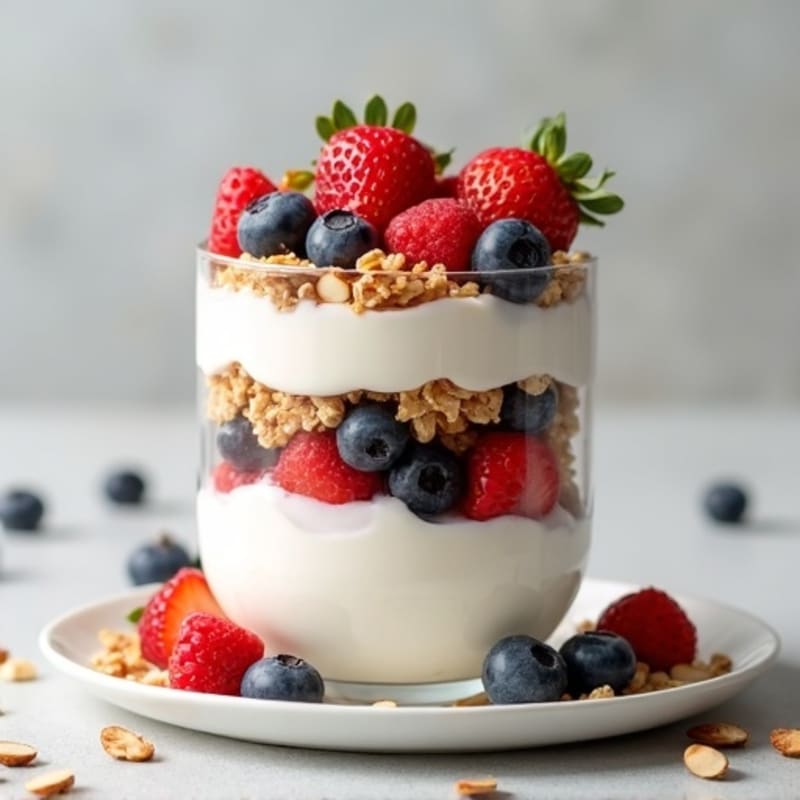 Creamy Greek Yogurt Parfait with Mixed Berries and Almonds