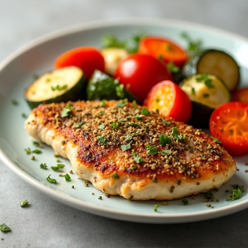 Herb-Crusted Pan Seared Chicken with Roasted Vegetables