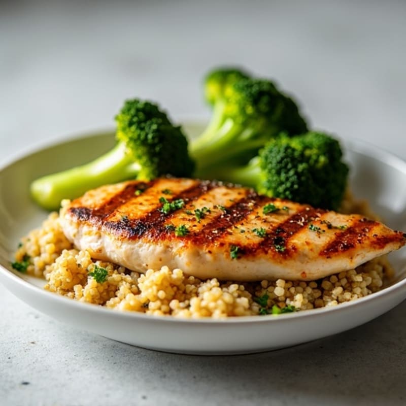 Grilled Chicken Breast with Quinoa and Roasted Broccoli