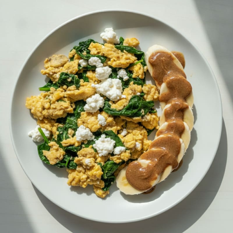 Scrambled Eggs with Spinach and Cottage Cheese