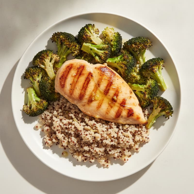 Grilled Chicken Breast with Quinoa and Roasted Broccoli