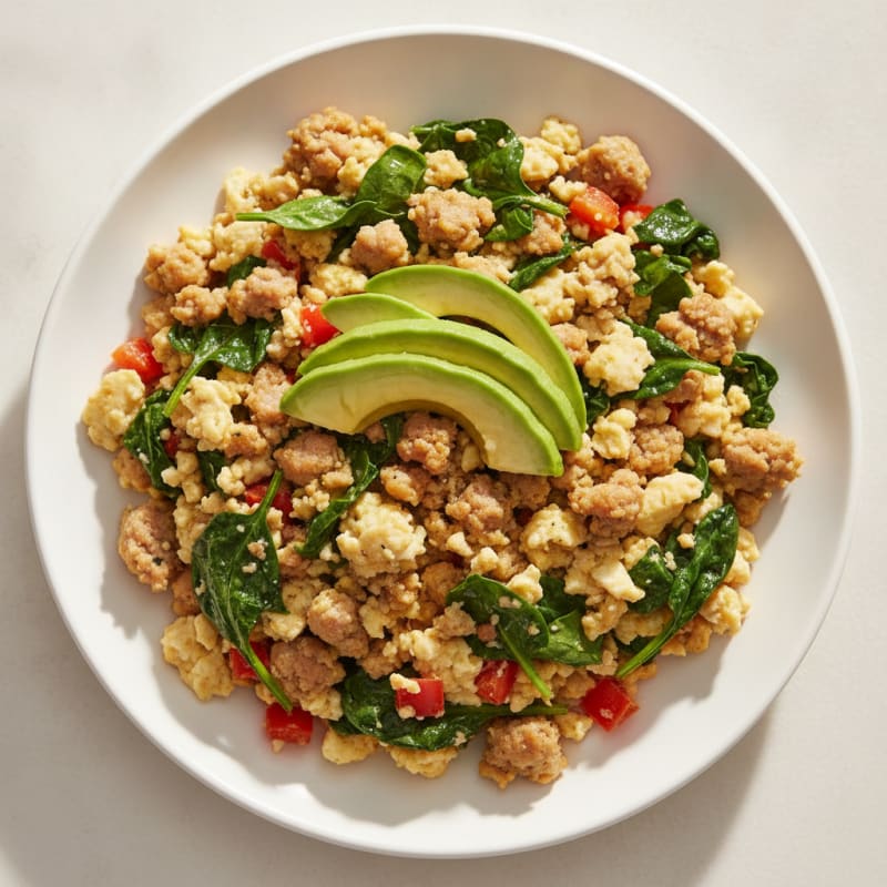 Egg White and Turkey Sausage Scramble with Spinach