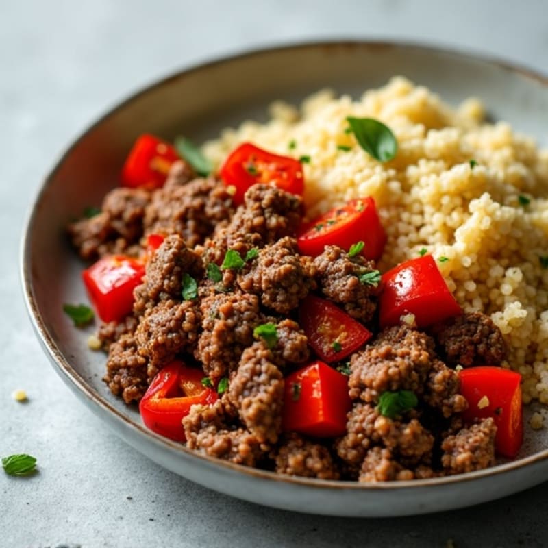 Lean Ground Beef and Roasted Bell Pepper Skillet