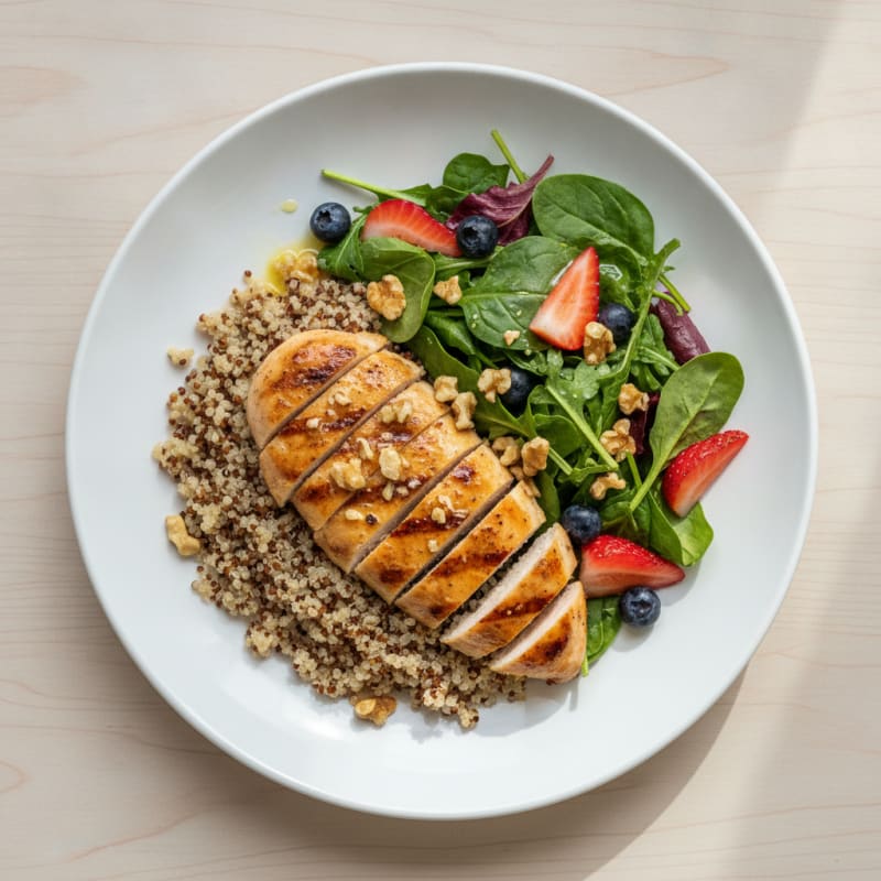 Grilled Lemon Chicken Breast with Quinoa and Mixed Greens