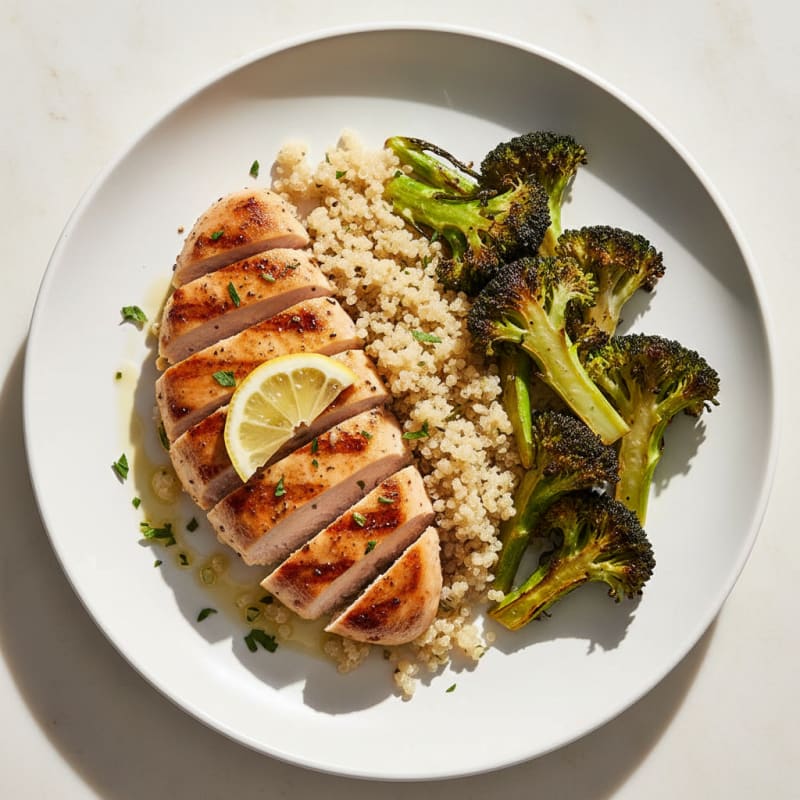 Grilled Chicken Breast with Quinoa and Roasted Broccoli