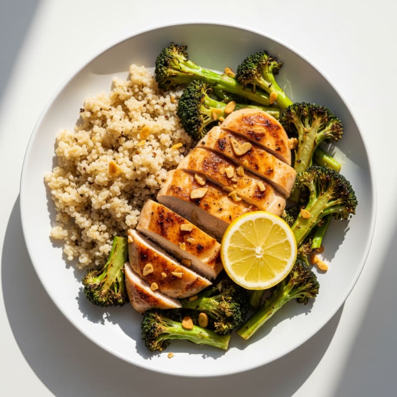 Grilled Chicken Breast with Quinoa and Roasted Broccoli