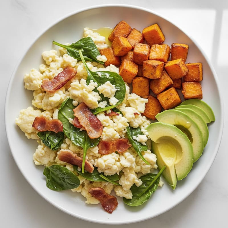 Crispy Turkey Bacon and Spinach Egg White Scramble
