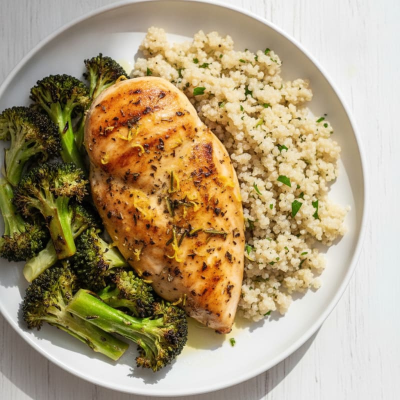 Grilled Chicken Breast with Quinoa and Roasted Broccoli