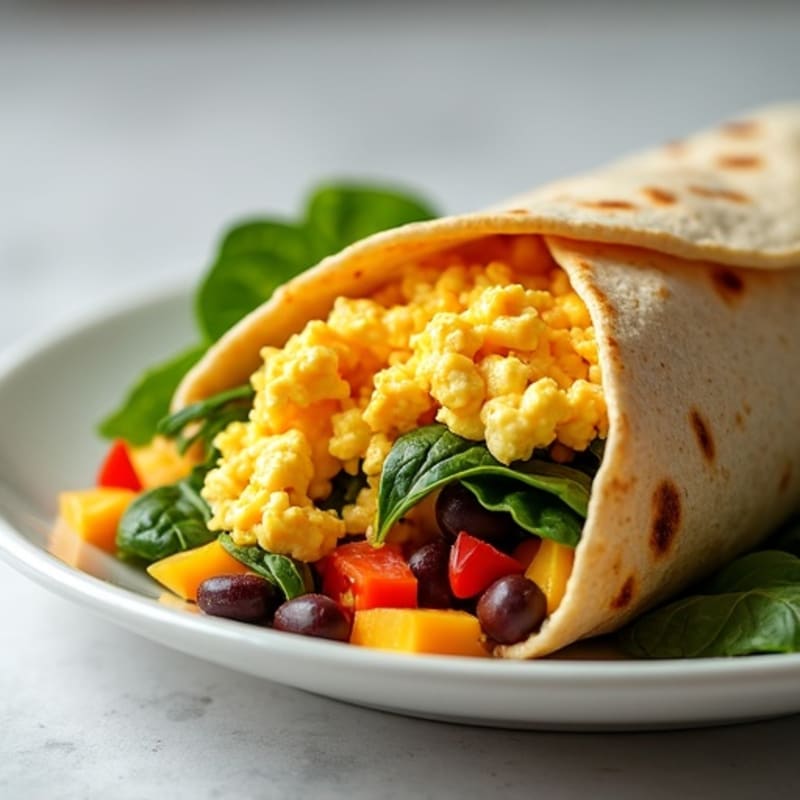 Loaded Scrambled Egg, Black Bean, and Veggie Burrito