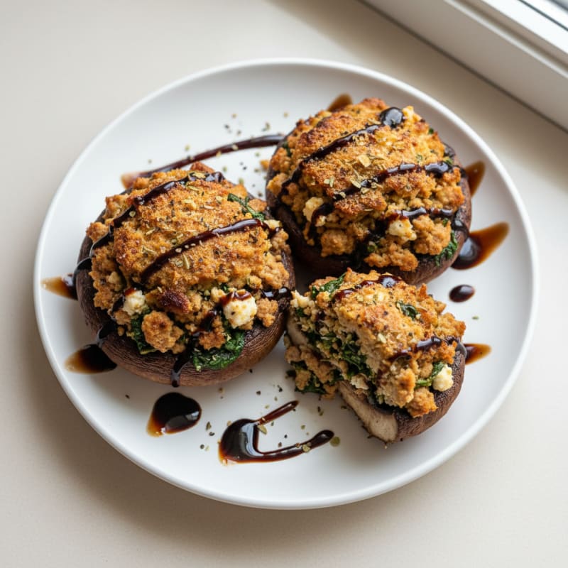 Herb-Stuffed Portobello Mushrooms with Balsamic Glaze