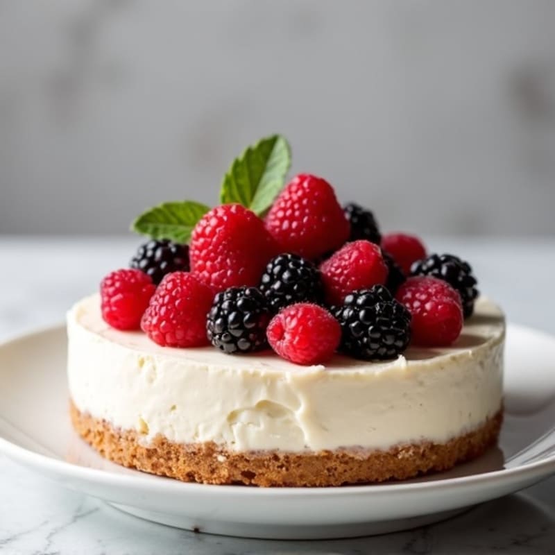 Greek Yogurt Protein Cheesecake with Mixed Berries