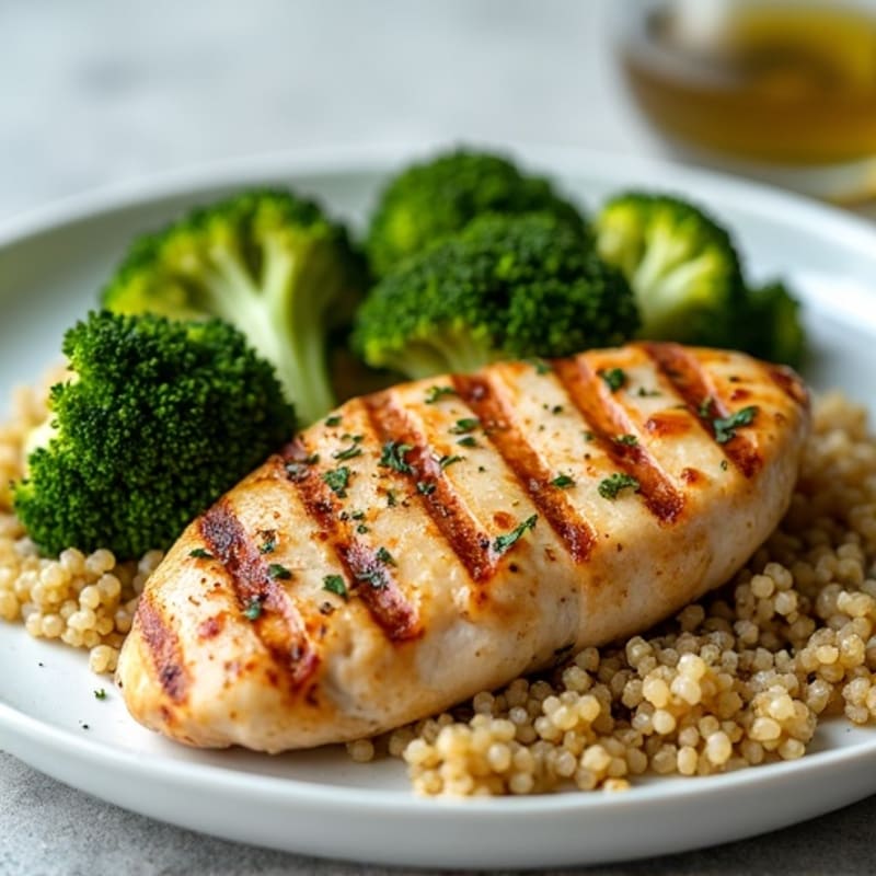 Grilled Chicken Breast with Roasted Broccoli and Quinoa