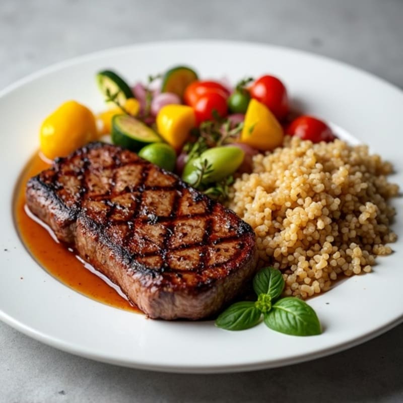 Seared Steak with Roasted Vegetables and Quinoa