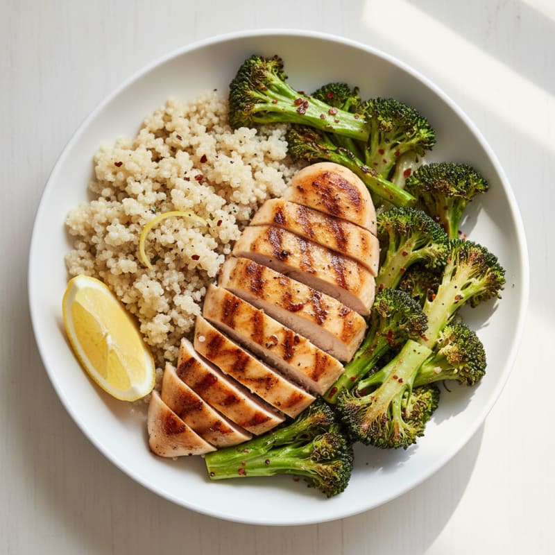 Grilled Chicken and Quinoa Power Bowl with Roasted Broccoli