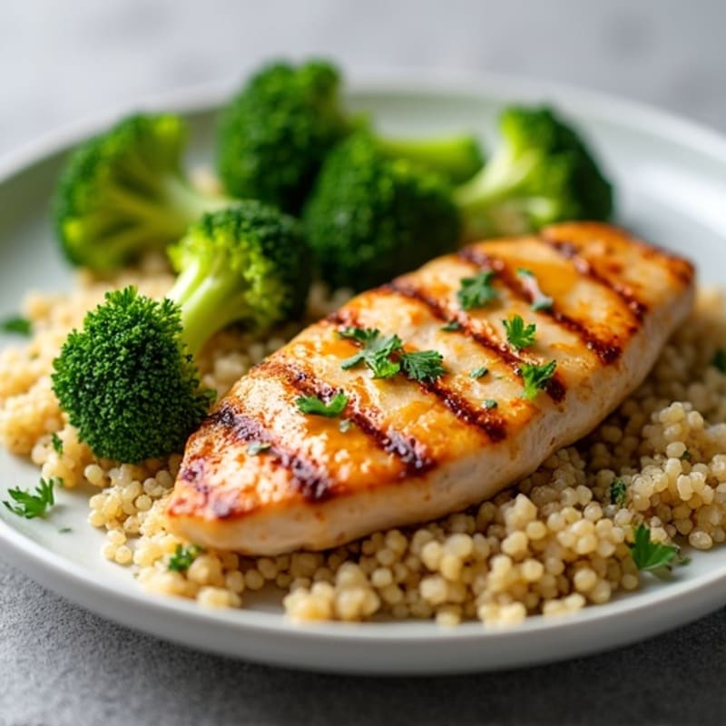 Grilled Chicken Breast with Quinoa and Steamed Broccoli