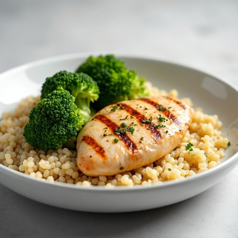 Grilled Chicken Breast with Roasted Broccoli and Quinoa