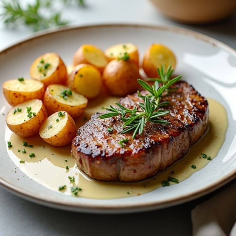 Herb-Garlic Butter Seared Steak with Roasted Baby Potatoes
