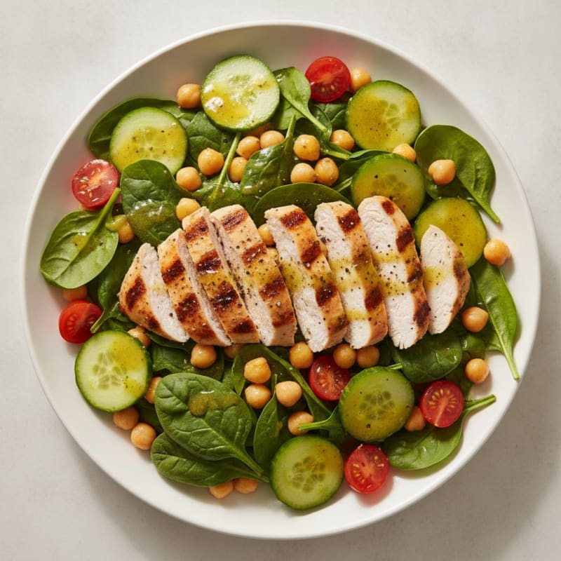 Grilled Chicken Spinach Salad with Chickpeas