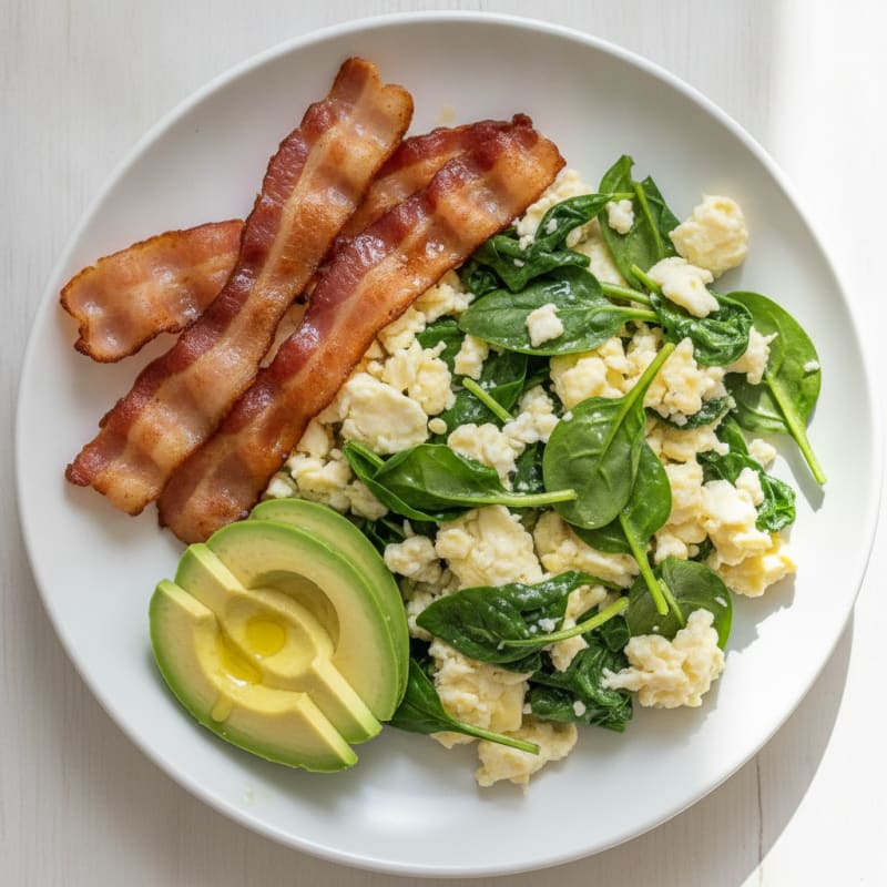 Crispy Turkey Bacon and Egg White Scramble with Spinach