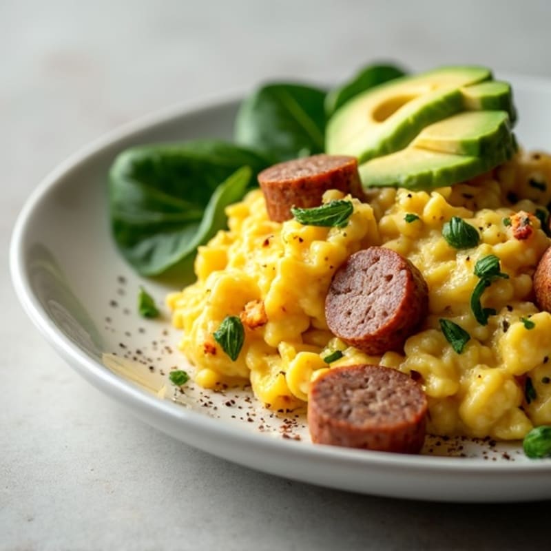 Scrambled Egg Whites with Chicken Sausage and Spinach